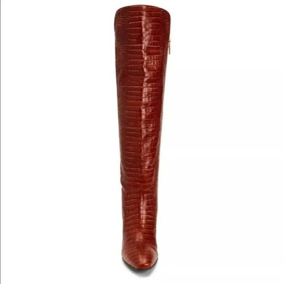 Aquatalia Brown Florina Croc Embossed Leather Over The Knee Boots/Booties main image 0